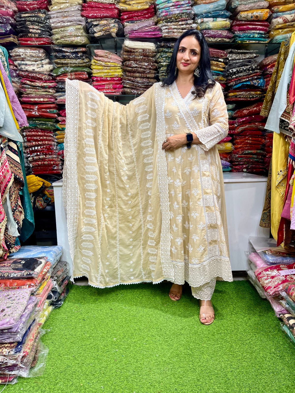 Designer Mal Cotton Chikankari Anarkali Set