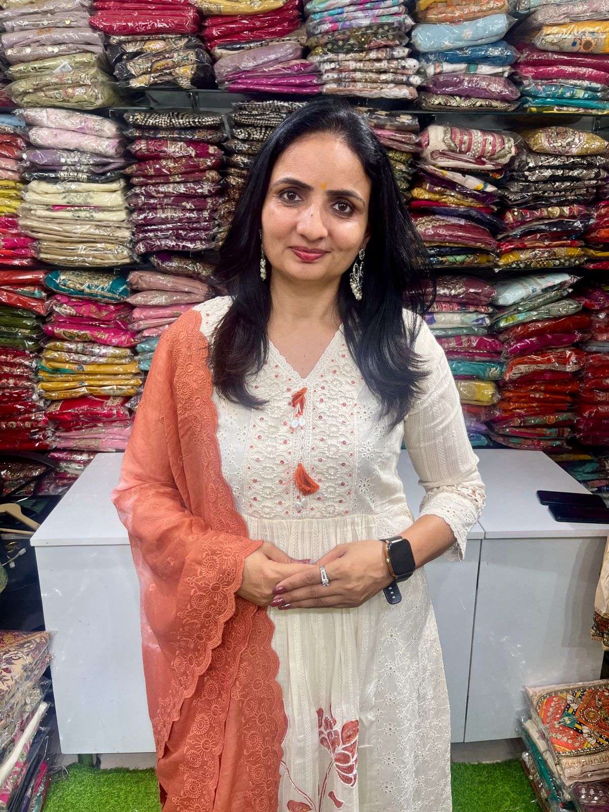 Designer Pure Cotton Anarkali Set with Embroidery - Image 3