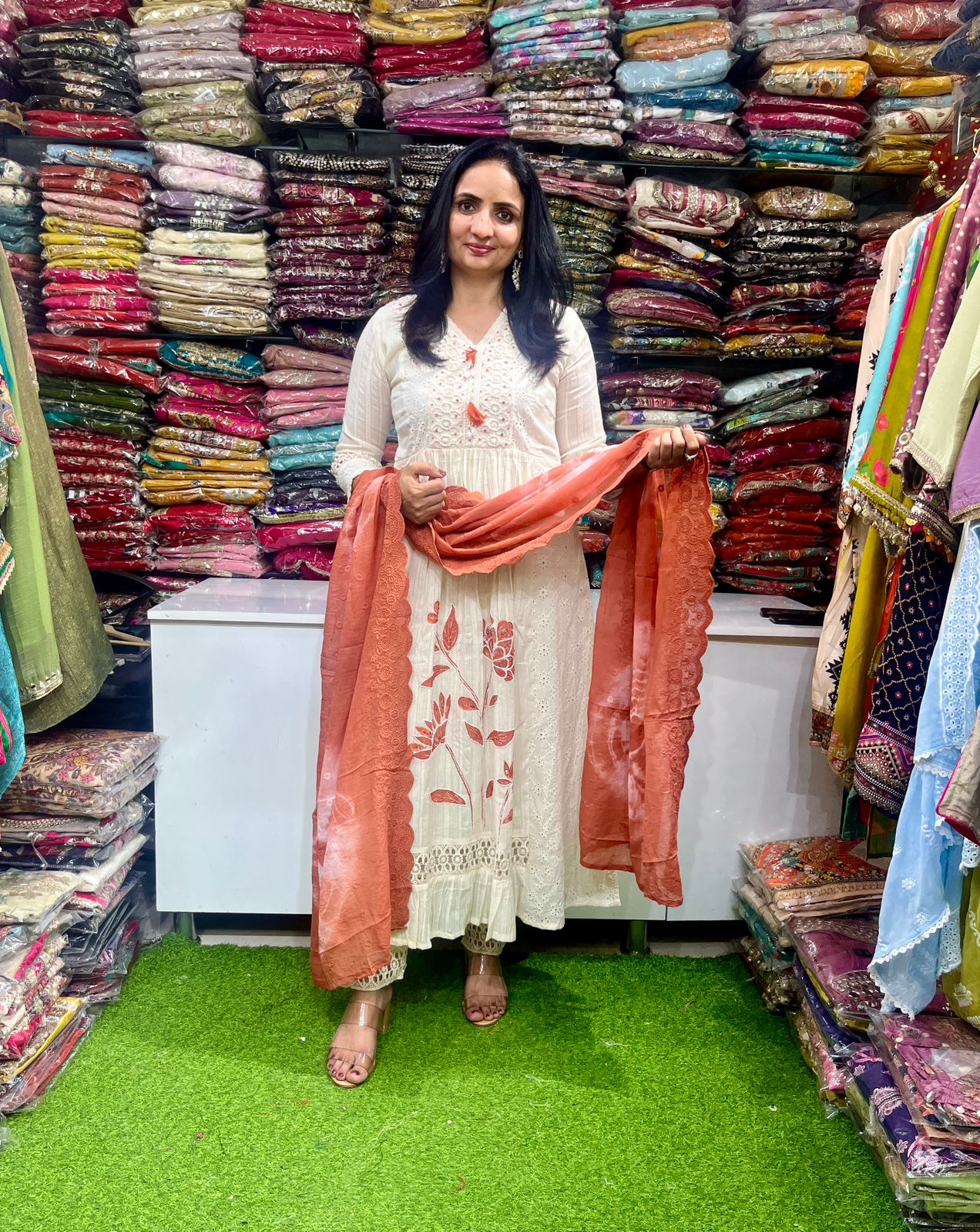 Designer Pure Cotton Anarkali Set with Embroidery - Image 5