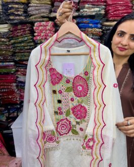 Designer Pure Mal Cotton Hakuba Embroidered Suit Set