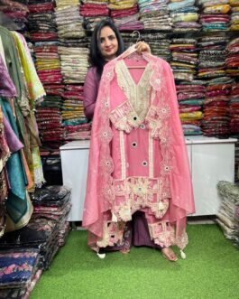 Designer Pure Muslin Cotton Pink Pakistani Suit Set