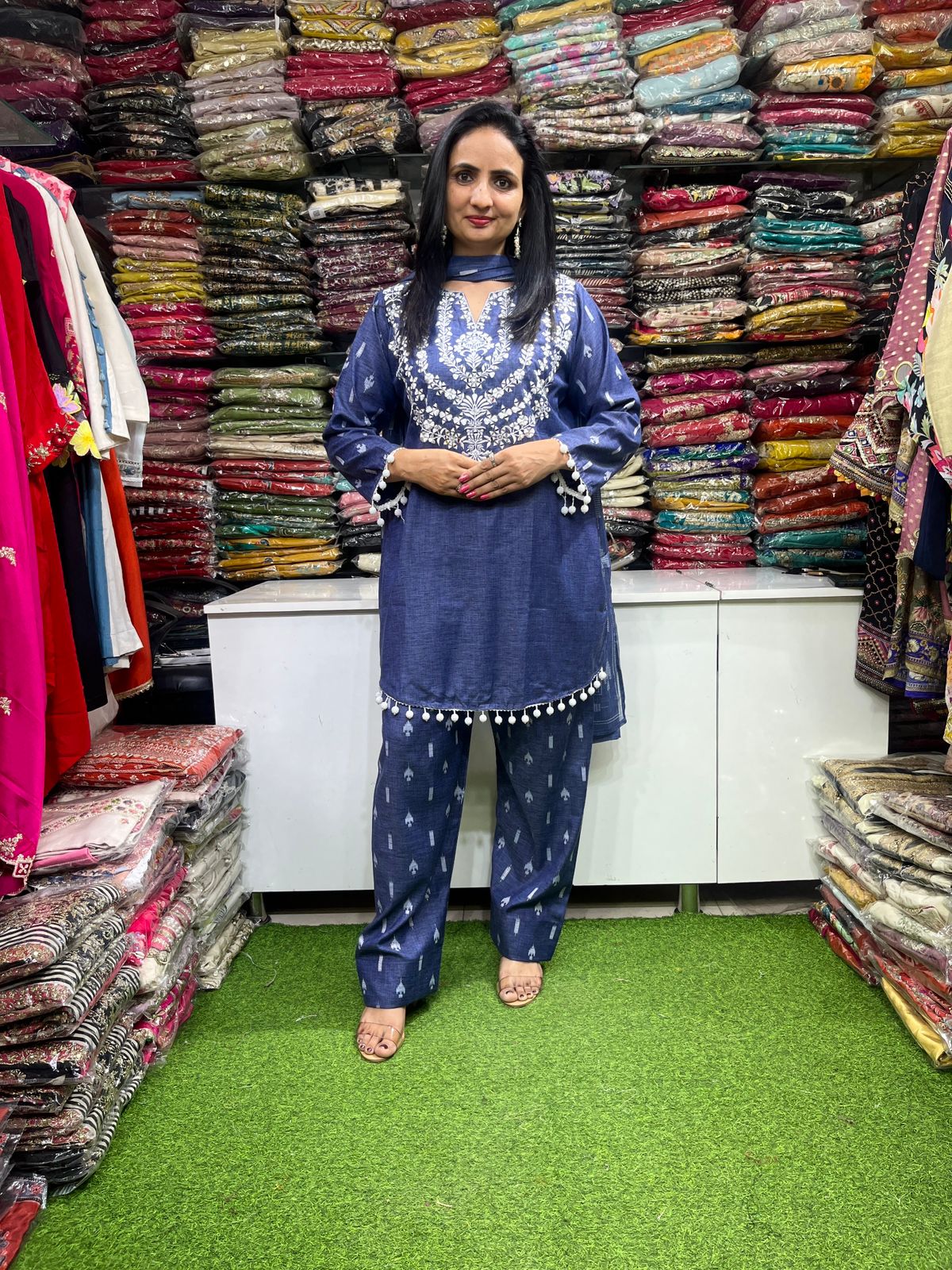 Premium Demin Blue Farsi Suit Set