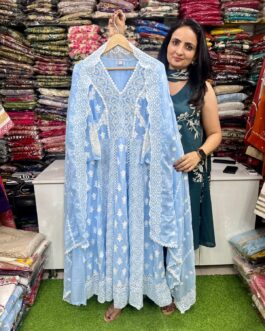 Premium Mal Cotton Chikankari Anarkali Set