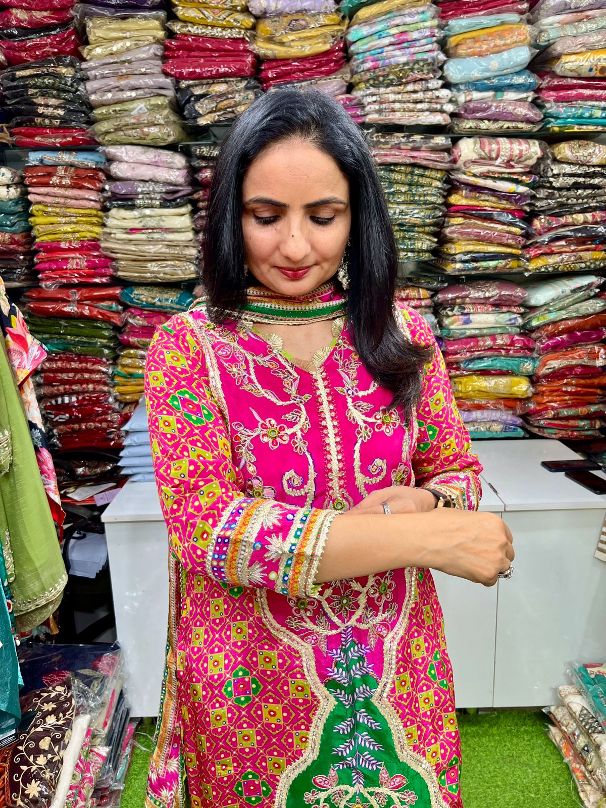 Premium Pure Crape Designer Embroidered Farshi Suit Set - Image 5