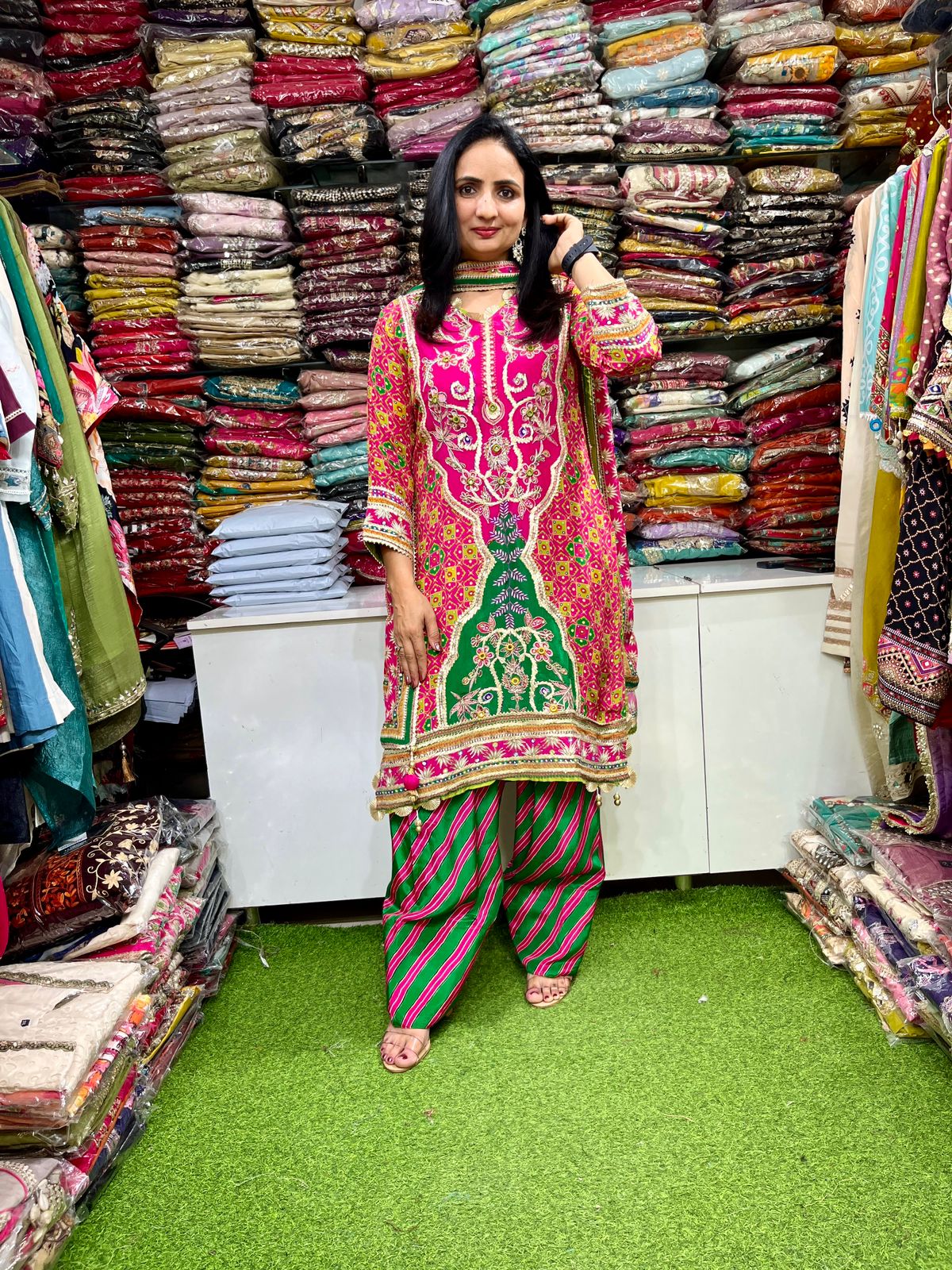 Premium Pure Crape Designer Embroidered Farshi Suit Set - Image 3