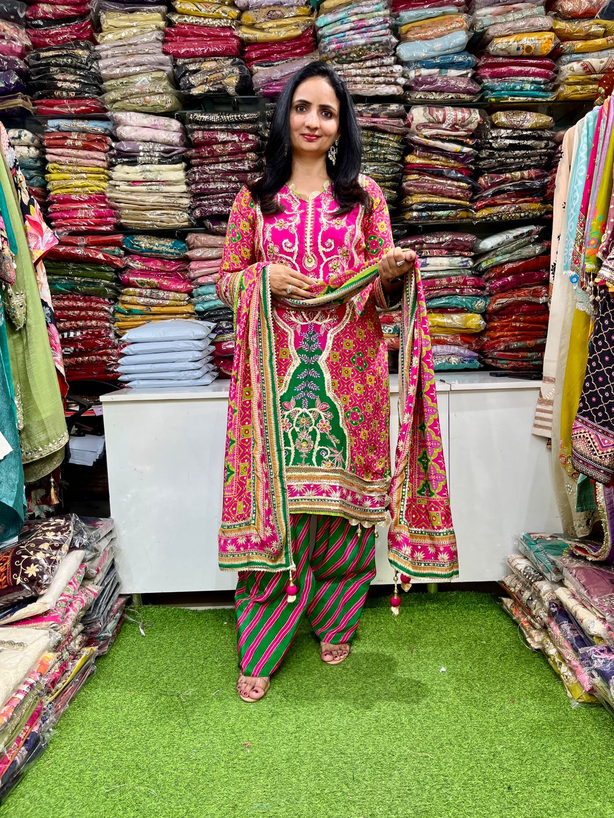 Premium Pure Crape Designer Embroidered Farshi Suit Set - Image 2