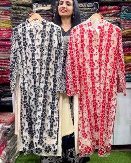 Premium Satin Silk Black Crochet Set