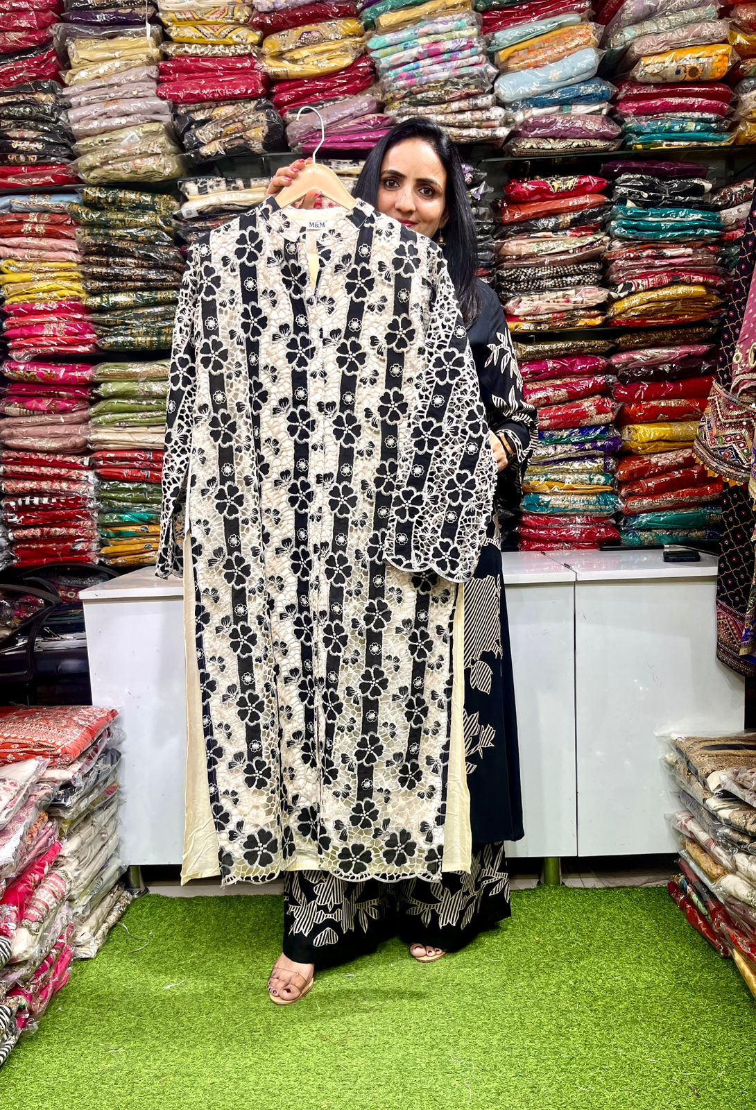 Premium Satin Silk Black Crochet Set