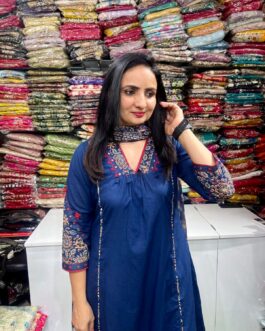 Pure Cotton Blue A Line Suit Set