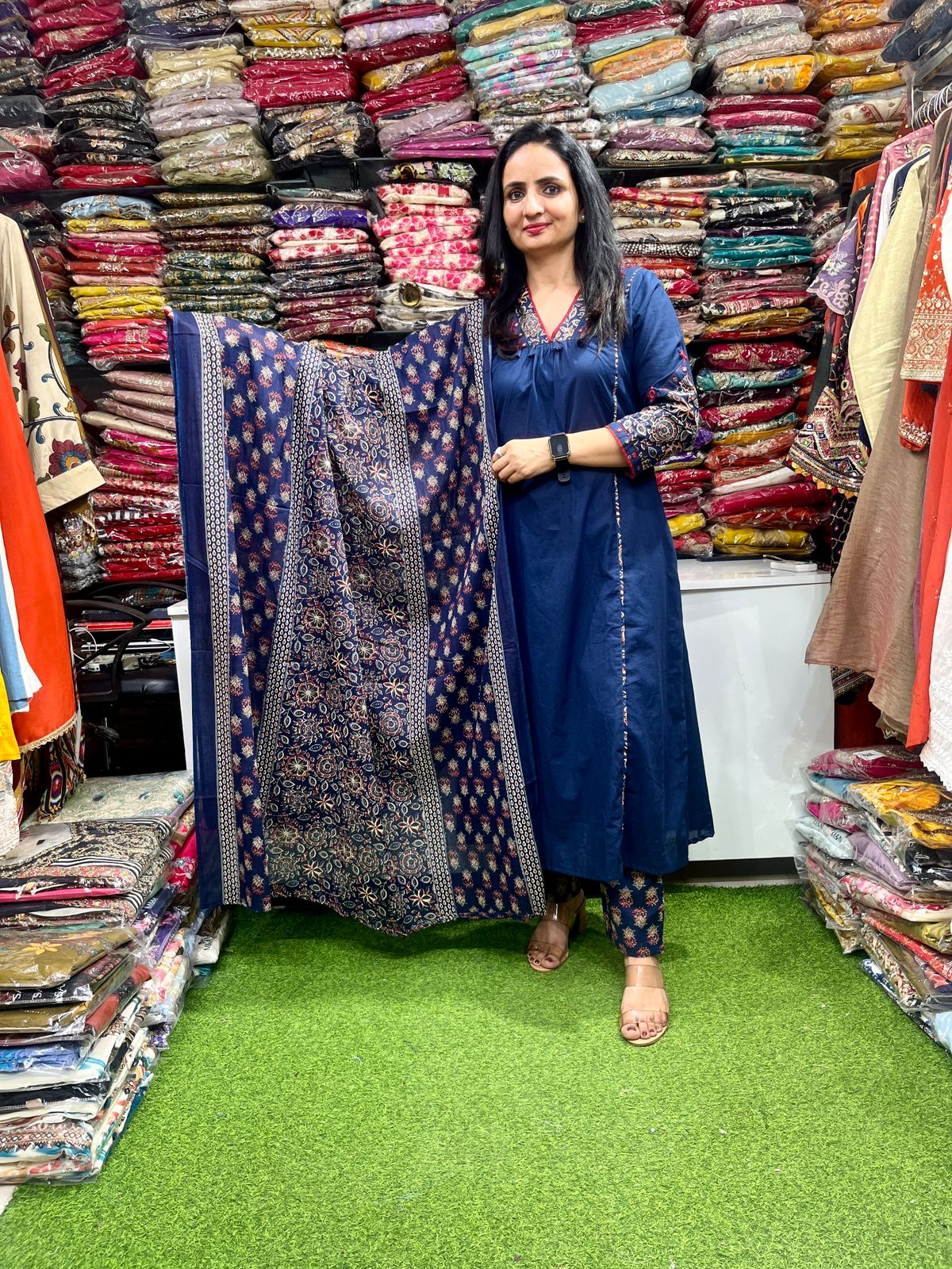 Pure Cotton Blue A Line Suit Set