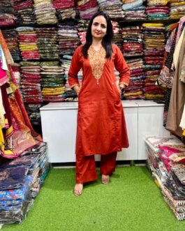 Pure Cotton Embroidered A Line Suit Set