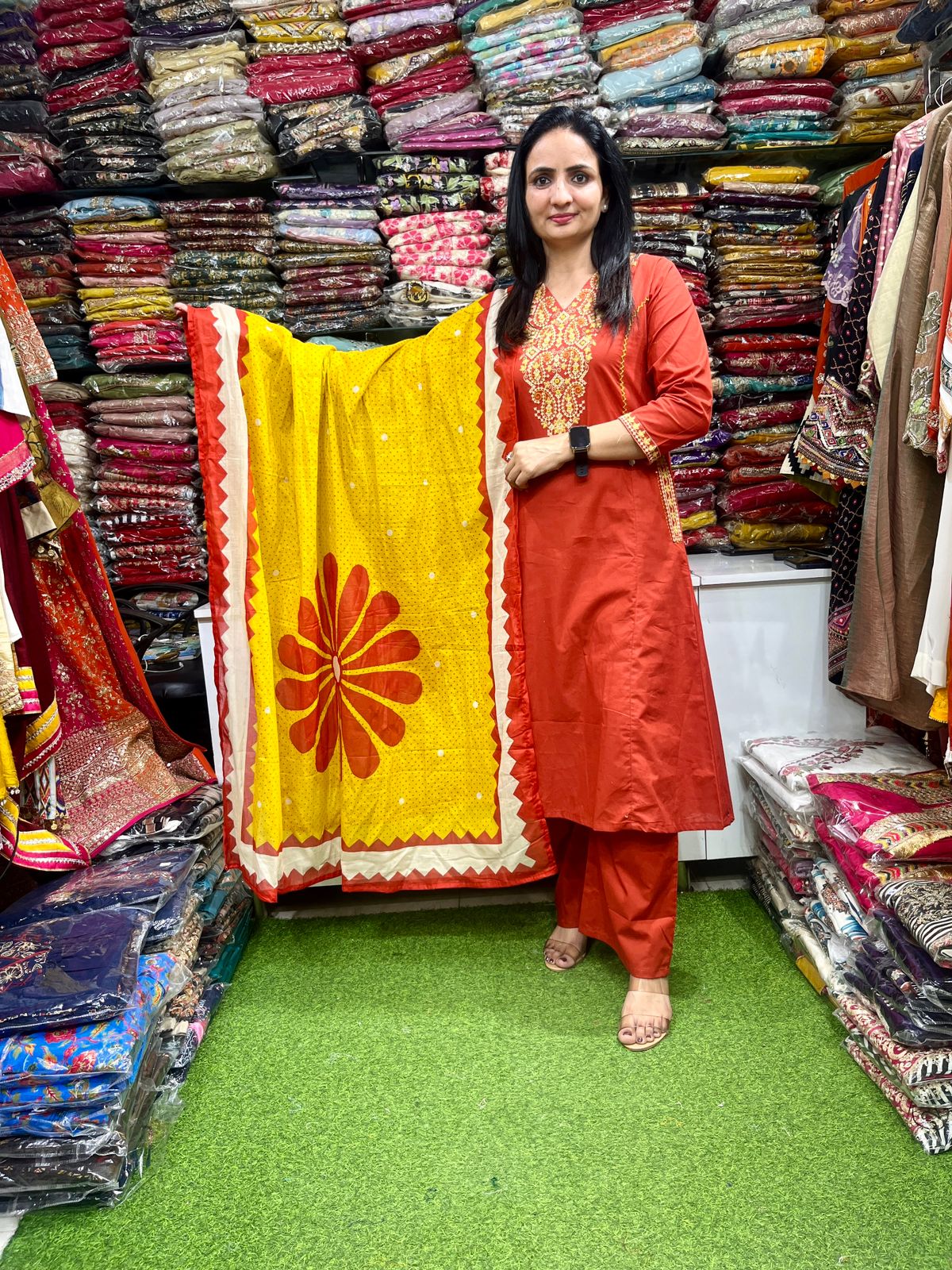 Pure Cotton Embroidered A Line Suit Set