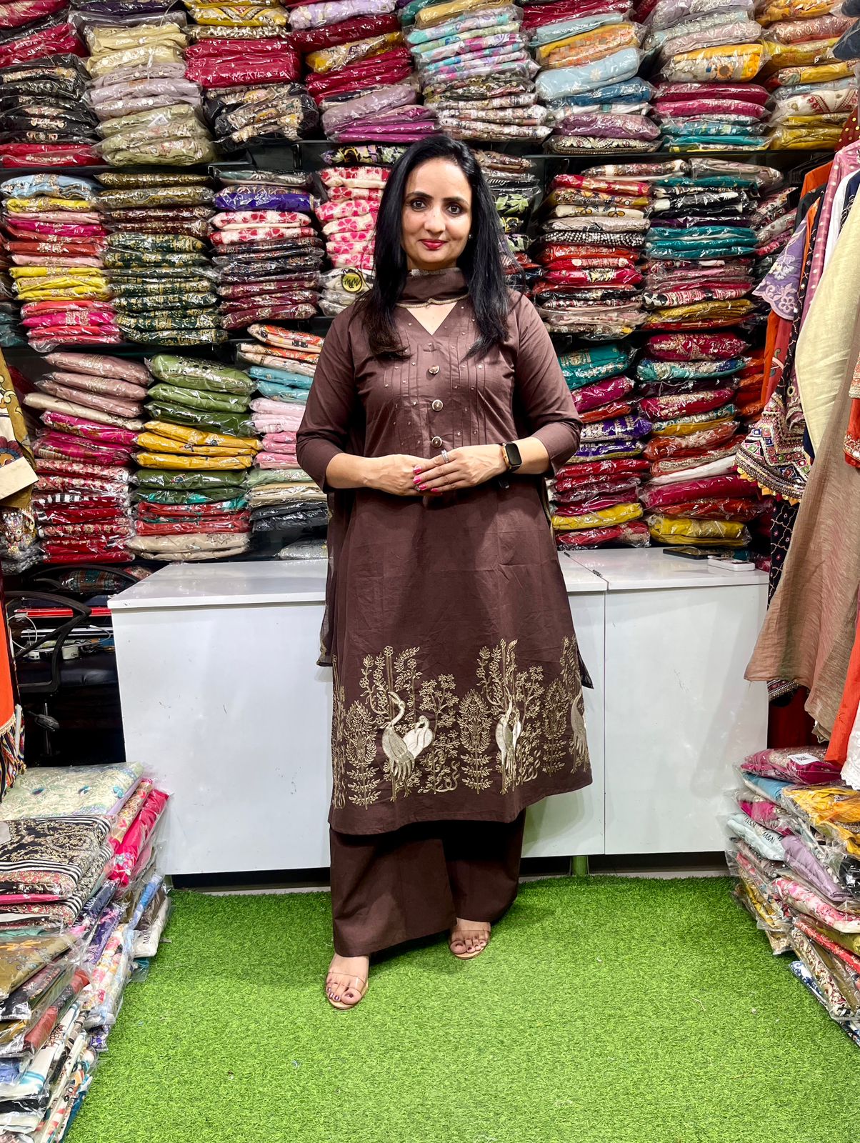 Pure Cotton Embroidered Aari Suit Set - Image 6