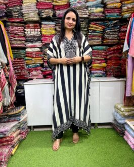Pure Crape Black and White Kaftan Set