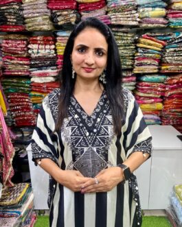 Pure Crape Black and White Kaftan Set