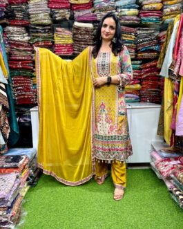 Pure Crape Designer C Cut Embroidered Suit Set