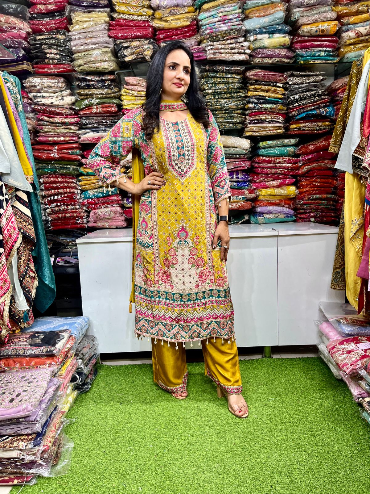 Pure Crape Designer C Cut Embroidered Suit Set - Image 3