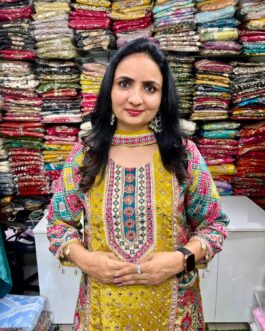 Pure Crape Designer C Cut Embroidered Suit Set