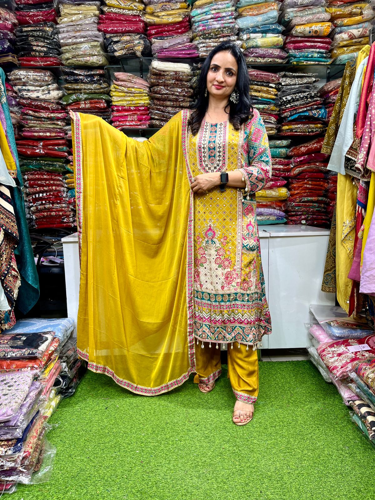 Pure Crape Designer C Cut Embroidered Suit Set