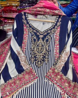 Pure Crape Designer C Cut Long Black Suit Set