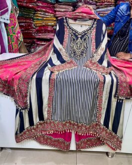 Pure Crape Designer C Cut Long Black Suit Set