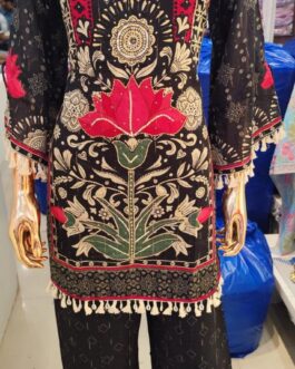 Pure Crape Designer Coord Set with Hand Embroidery