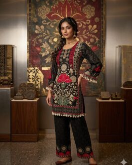 Pure Crape Designer Coord Set with Hand Embroidery