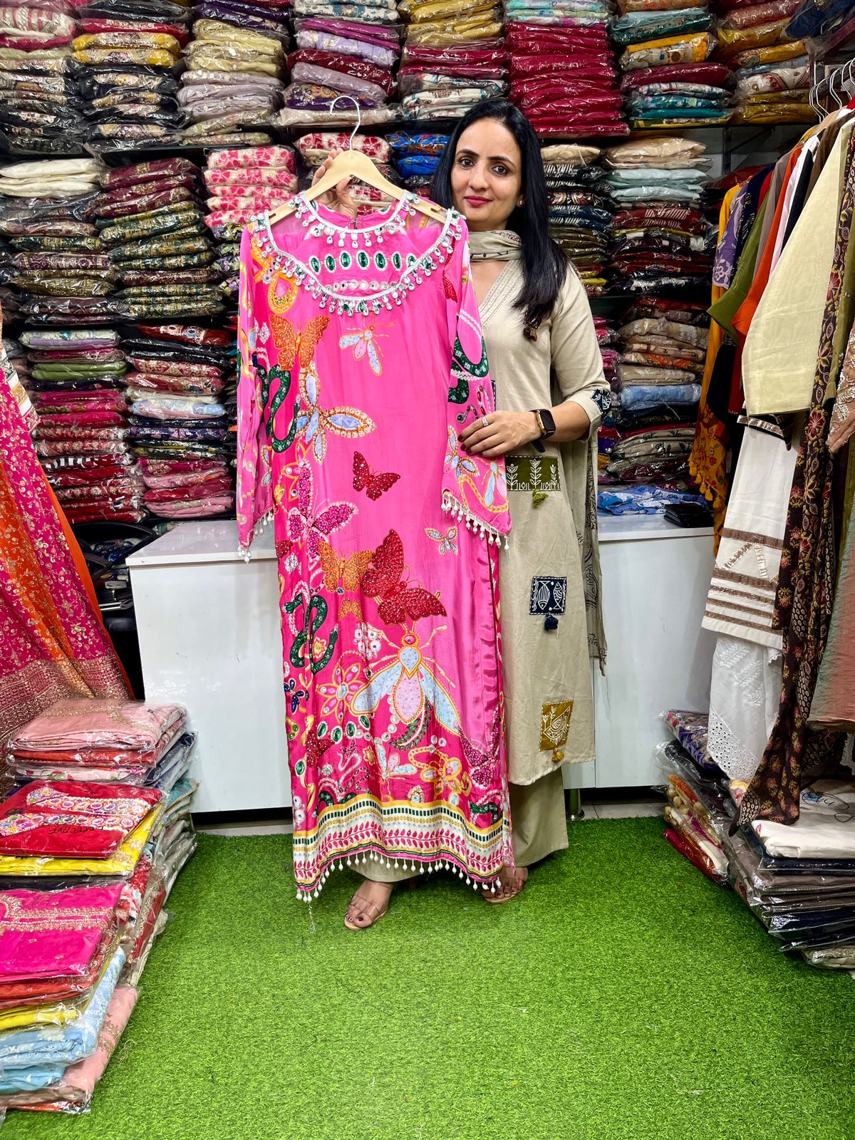 Pure Crape Designer Long Dress with pants