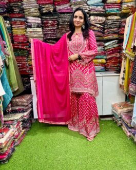 Pure Crape Designer Pink C Cut Sharara Set