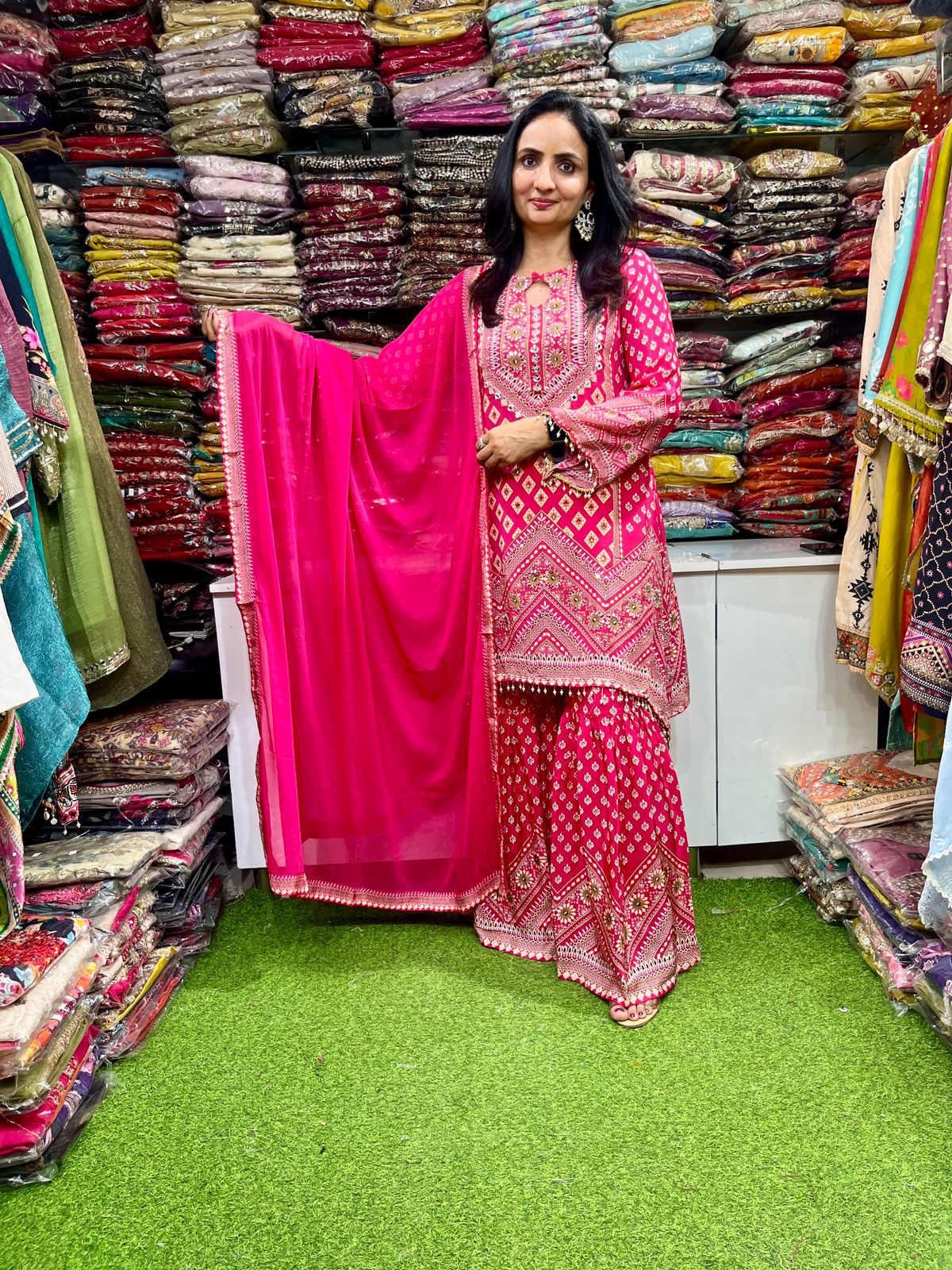 Pure Crape Designer Pink C Cut Sharara Set