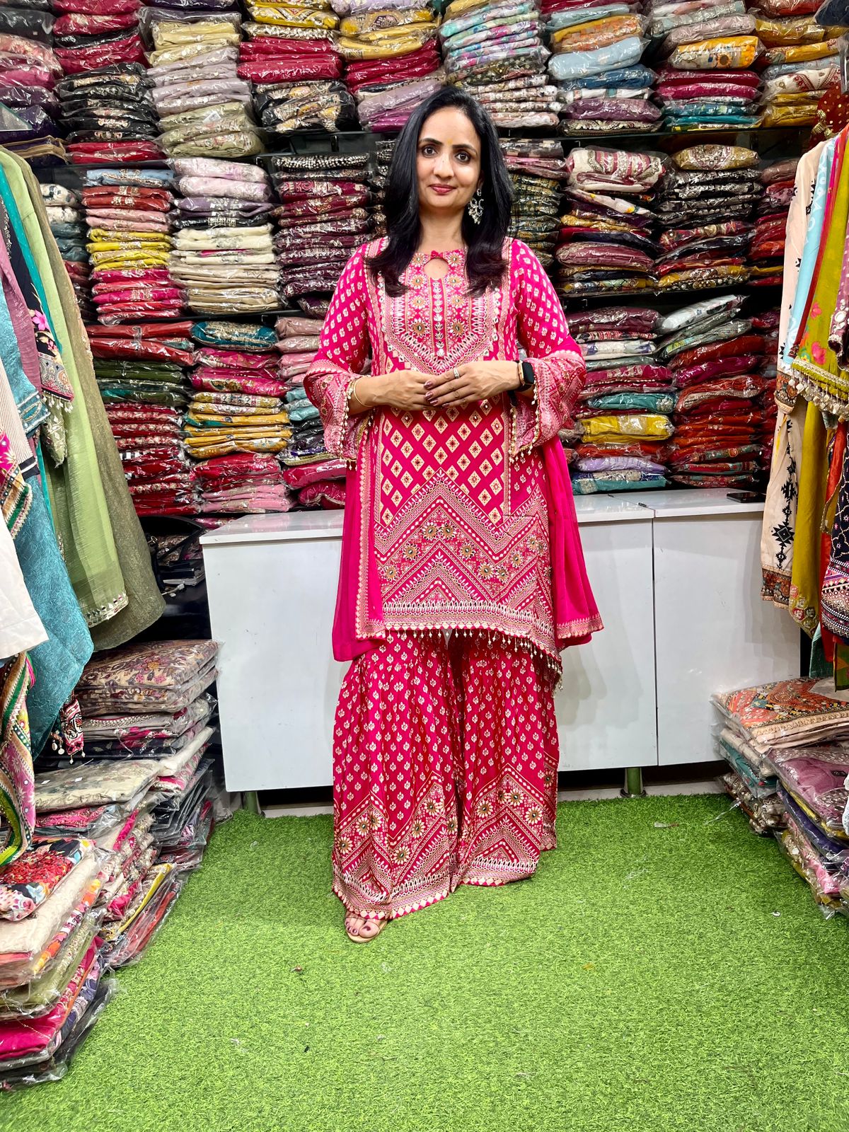 Pure Crape Designer Pink C Cut Sharara Set - Image 4