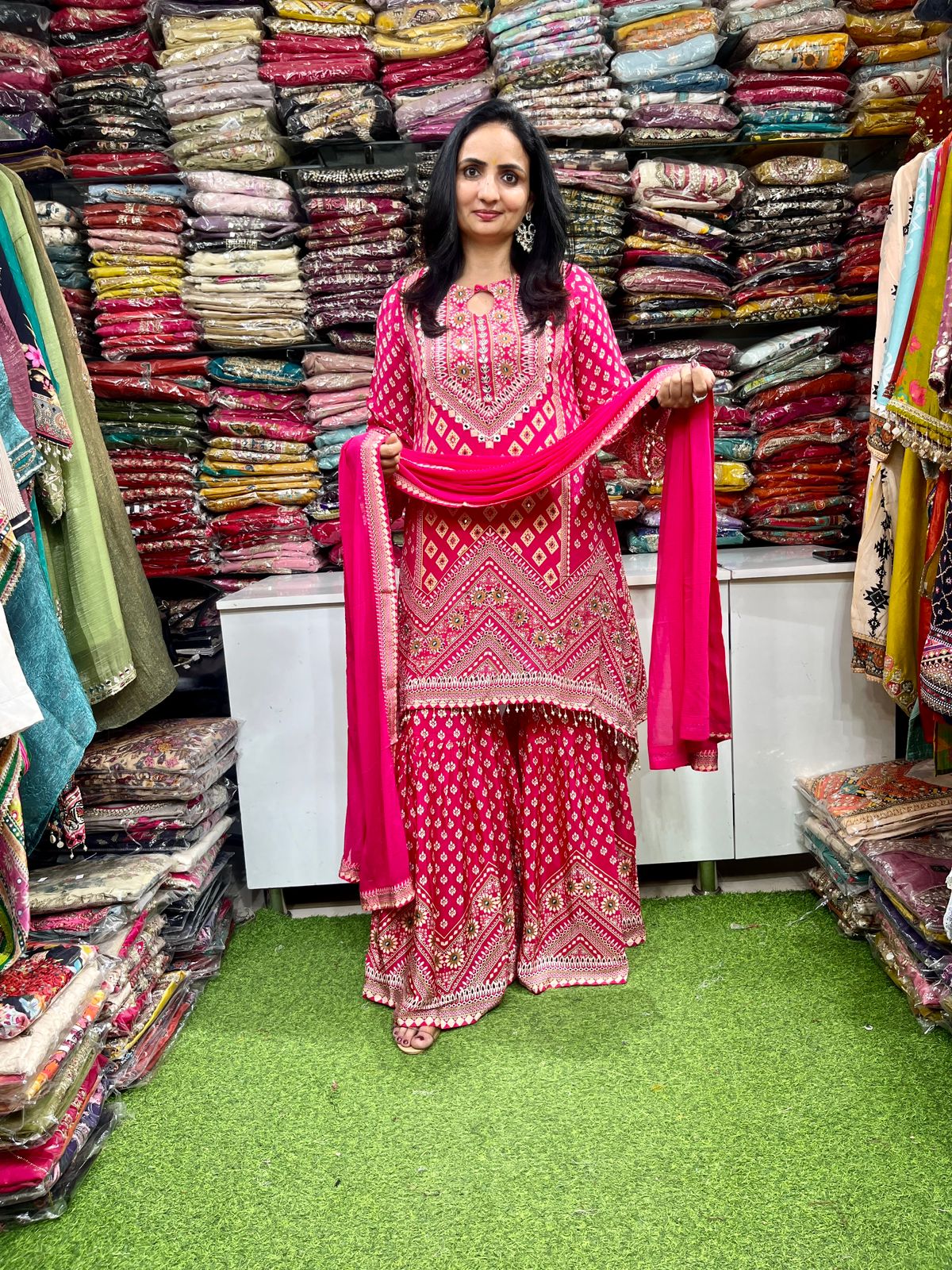 Pure Crape Designer Pink C Cut Sharara Set - Image 5