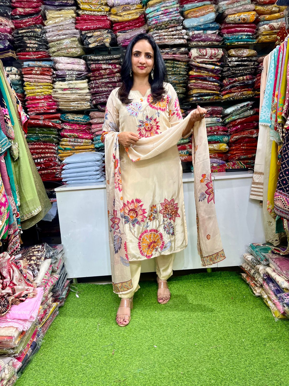 Pure Crape Designer Suit Set with Embroidery - Image 3