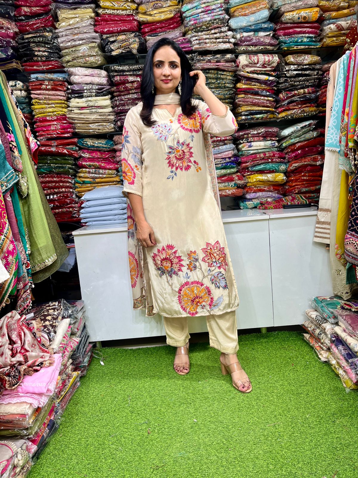 Pure Crape Designer Suit Set with Embroidery - Image 2