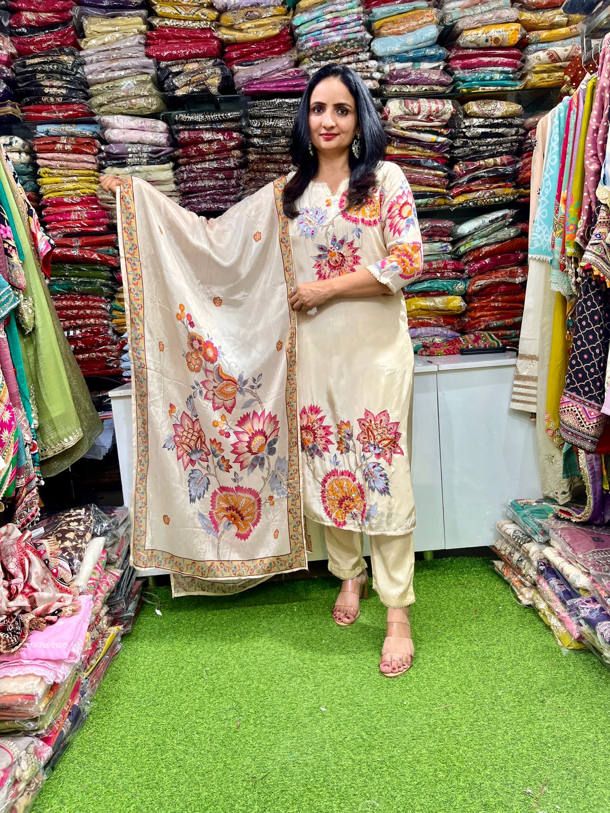 Pure Crape Designer Suit Set with Embroidery