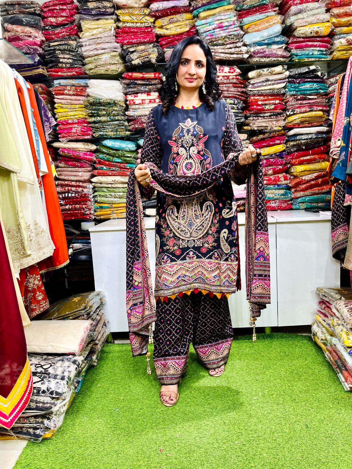 Pure Crape Embroidered Suit Set - Image 3