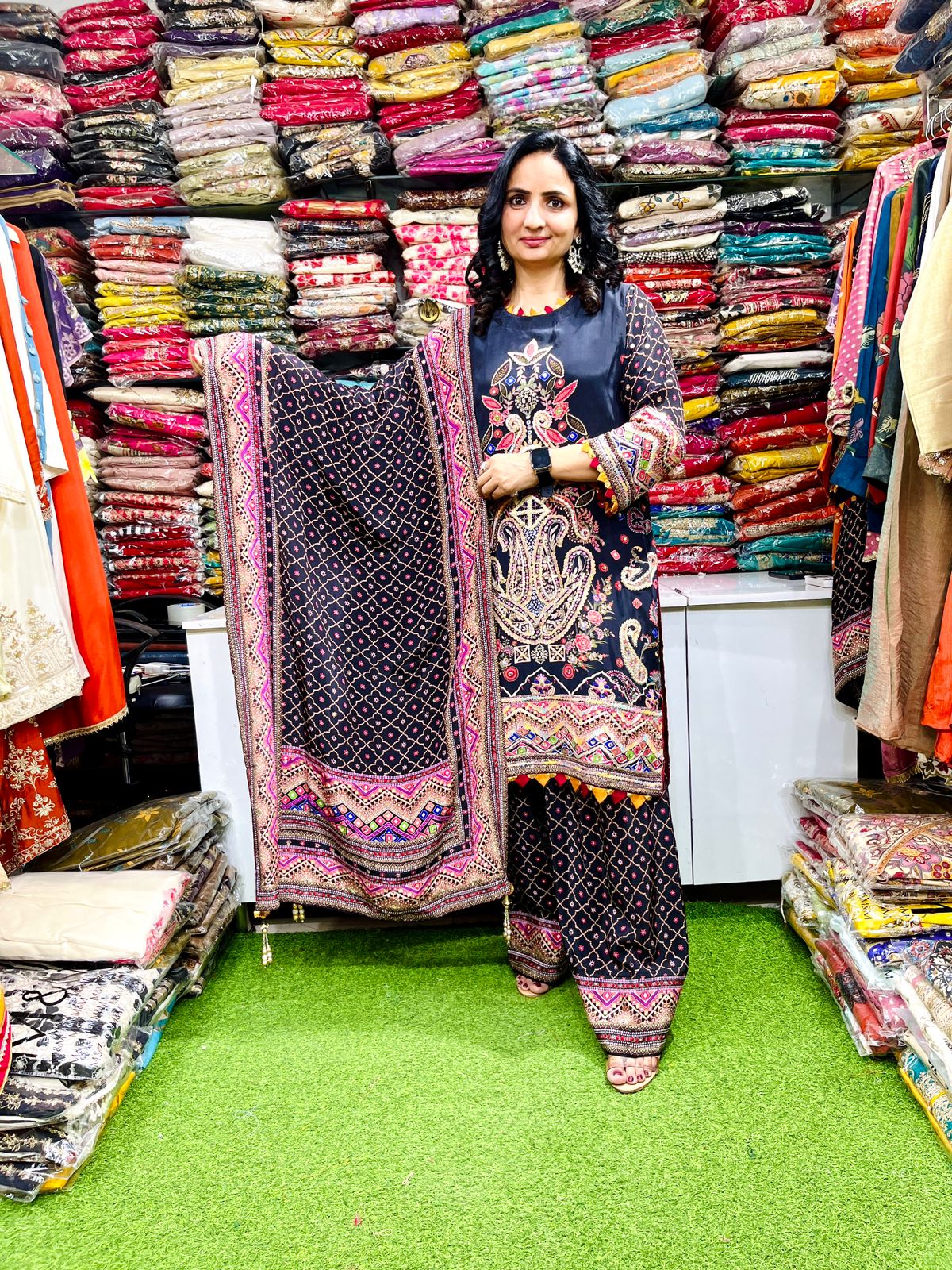 Pure Crape Embroidered Suit Set