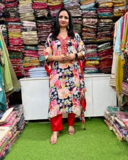 Pure Crape Kaftan Set with Real Mirror Work