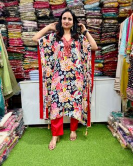 Pure Crape Kaftan Set with Real Mirror Work