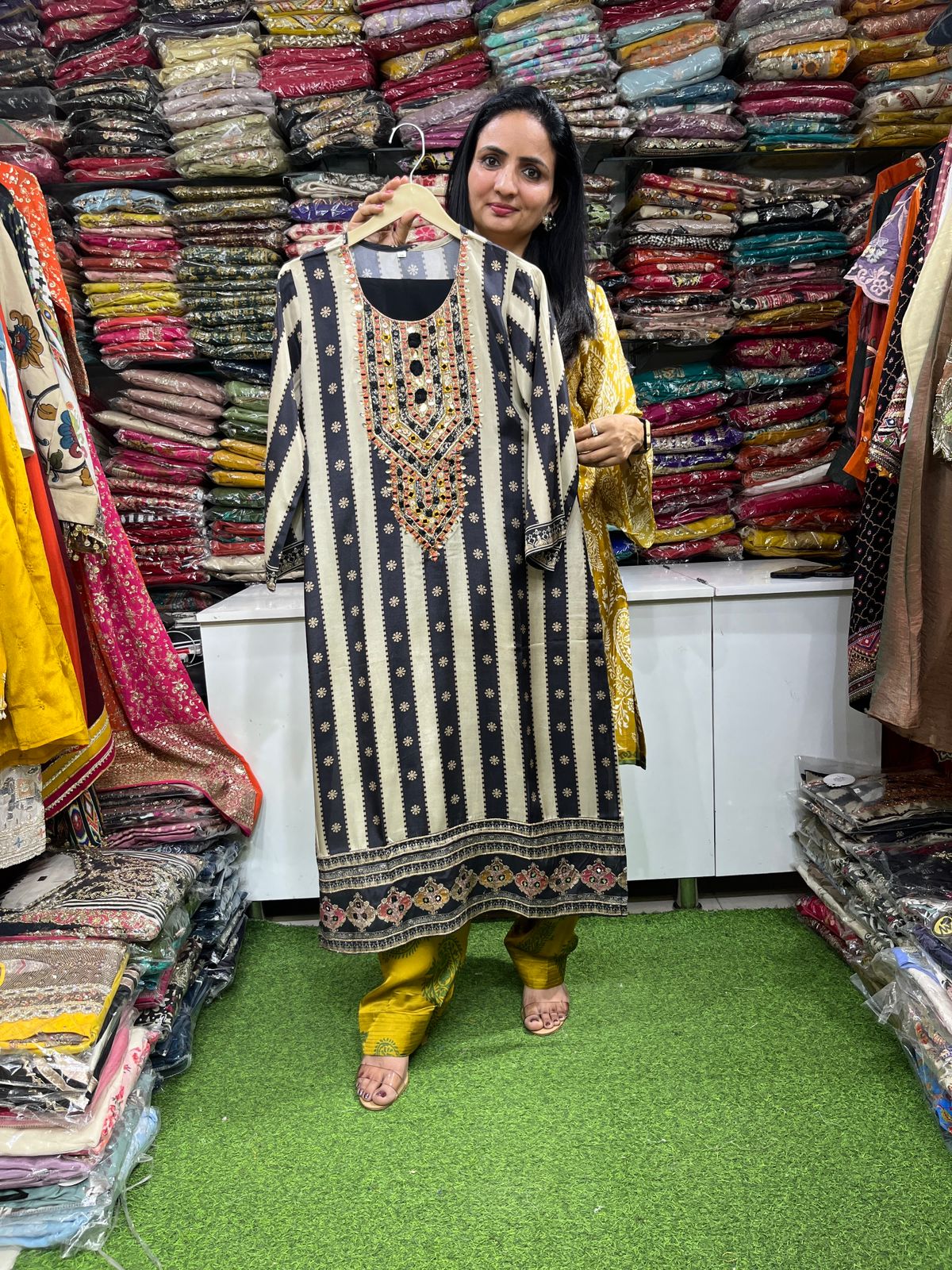 Pure Crape Real Mirror Embroidered Coord Set