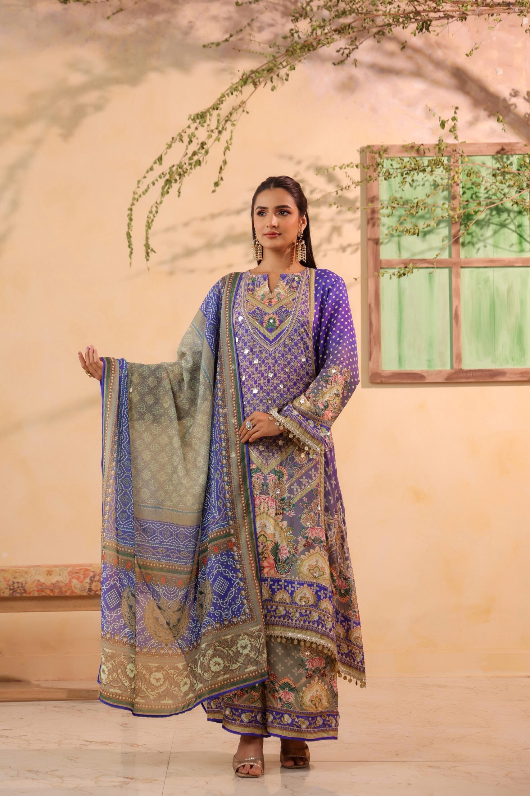 Pure Muslin C Cut Designer Suit Set