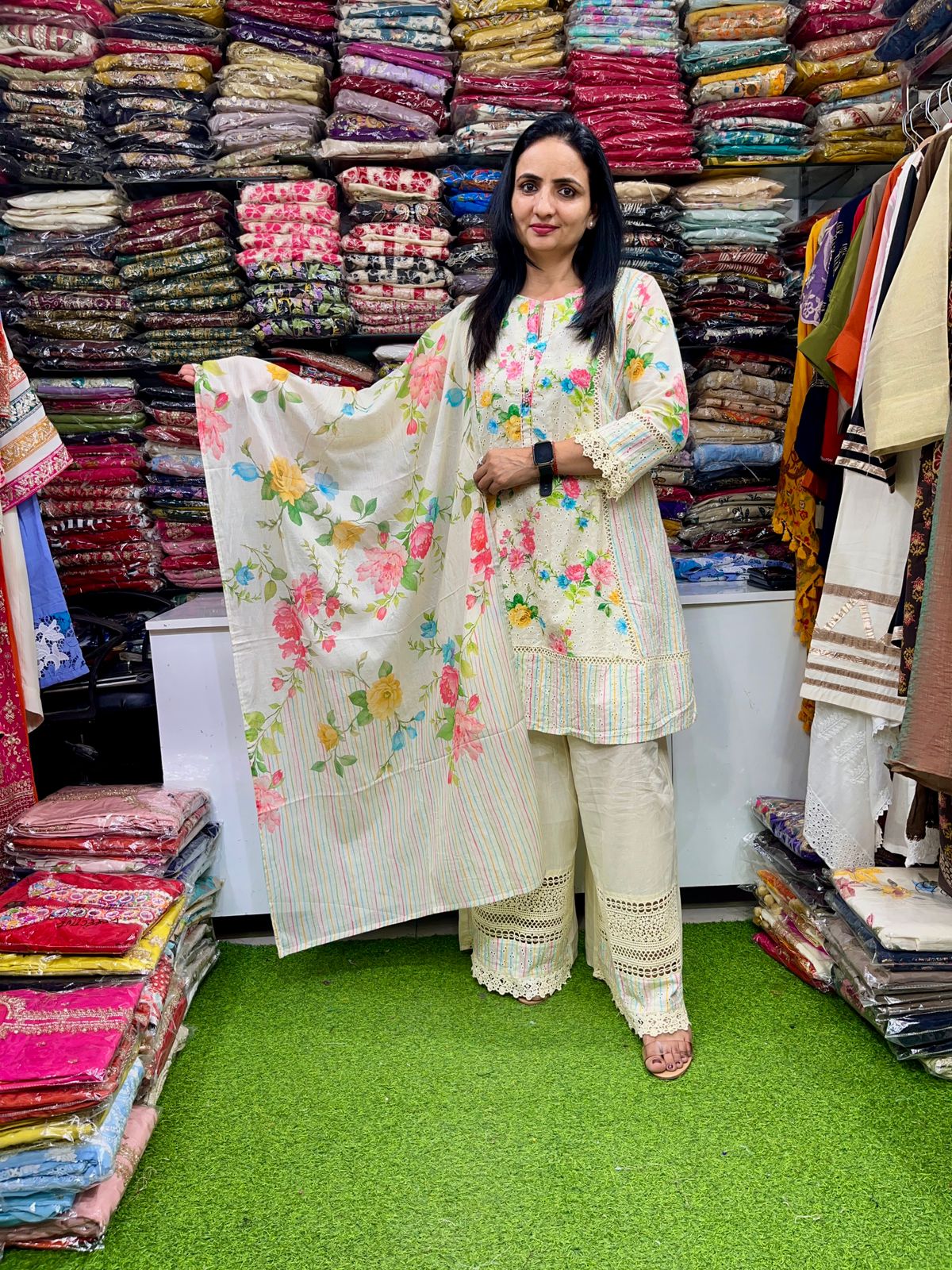 Pure Schifli Cotton Paplum Set