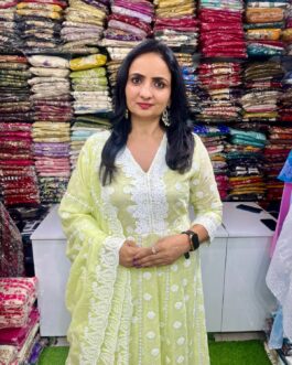 Designer Mal Cotton Chikankari  Anarkali Set