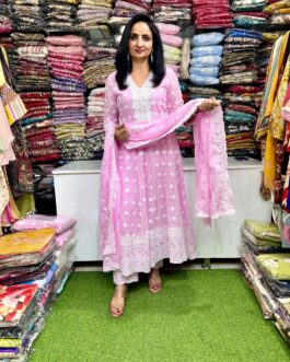 Designer Mal Cotton Chikankari  Anarkali Set
