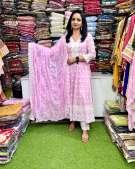 Designer Mal Cotton Chikankari  Anarkali Set