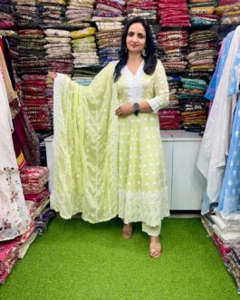 Designer Mal Cotton Chikankari  Anarkali Set