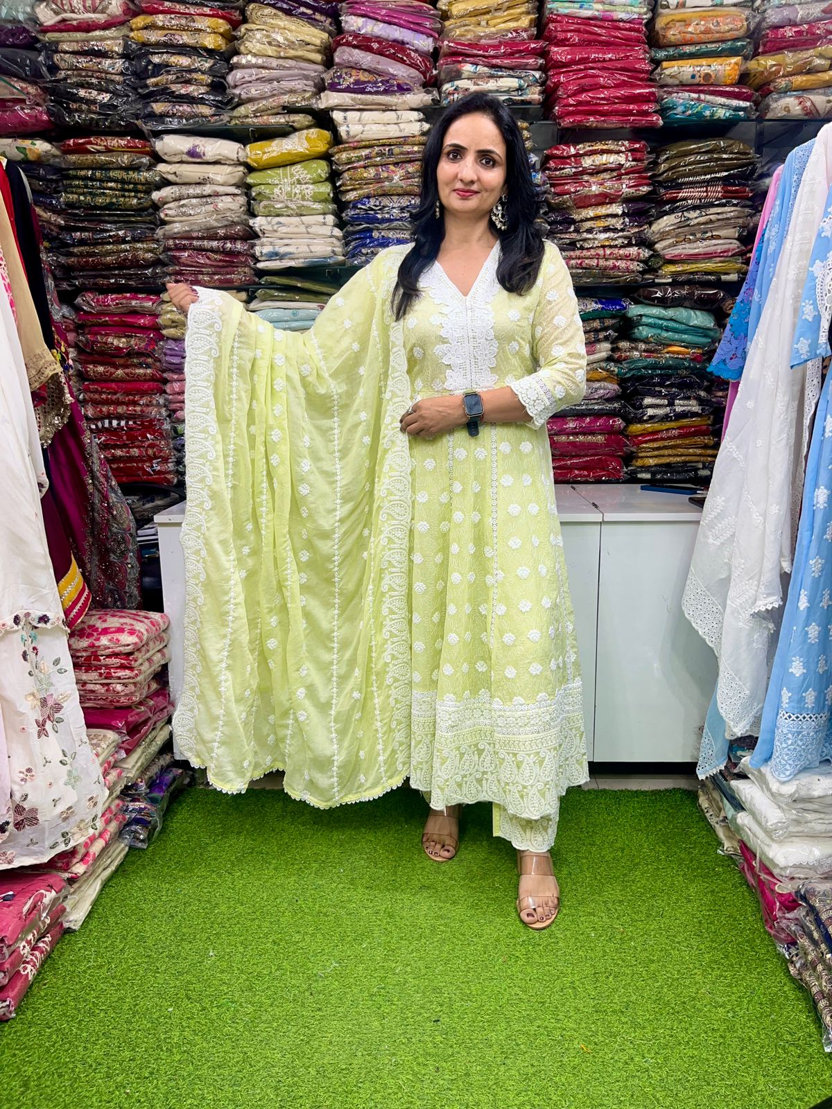 Designer Mal Cotton Chikankari Anarkali Set