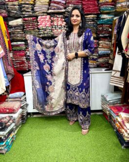 Designer Pure Crape Digital Print with Zari Embroidery Suit Set