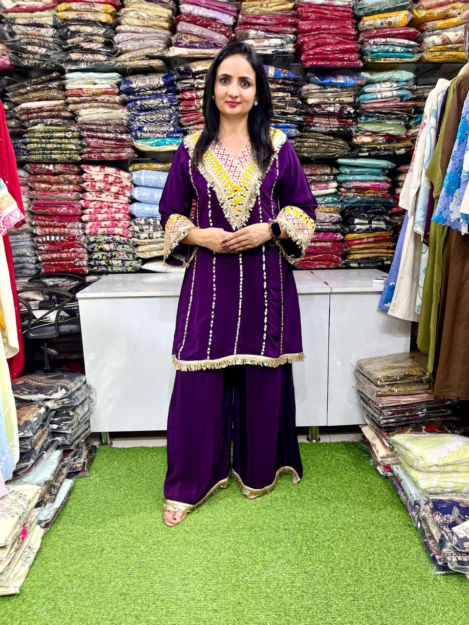 Designer Pure Crape Mirror work coord set