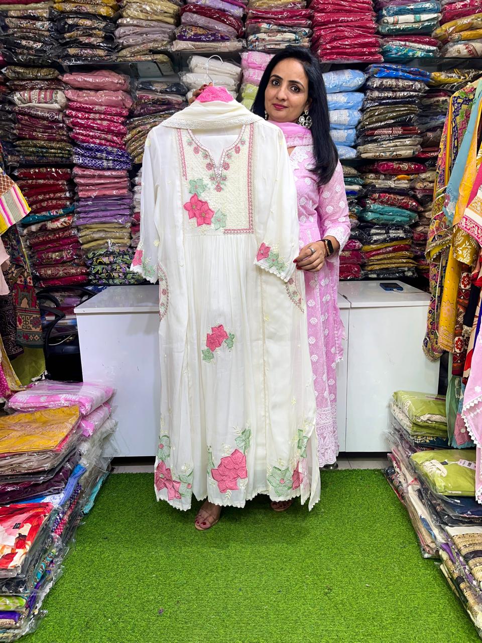 Designer Pure Mal Chanderi Anarkali Set